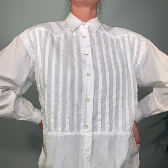 LizWear Tops - vintage white button down shirt / liz claiborne pleated long sleeve blouse / M